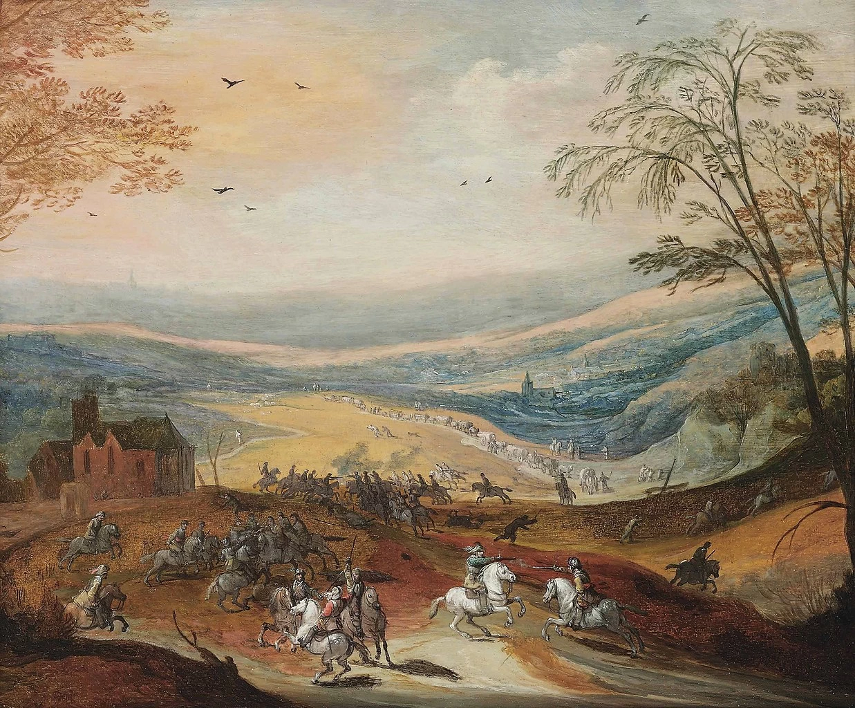 Joos de Momper II e Peter Snayers - Una scaramuccia di cavalleria in un paesaggio collinare